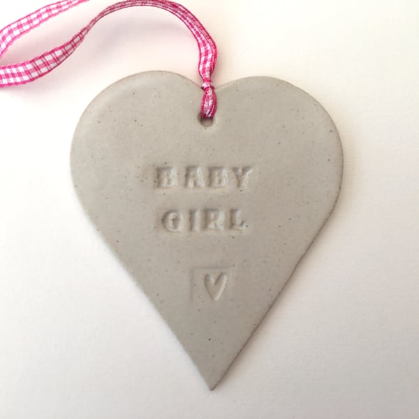  'Baby girl' Loveheart hanger, ceramic lovehearts, home decor, pottery,