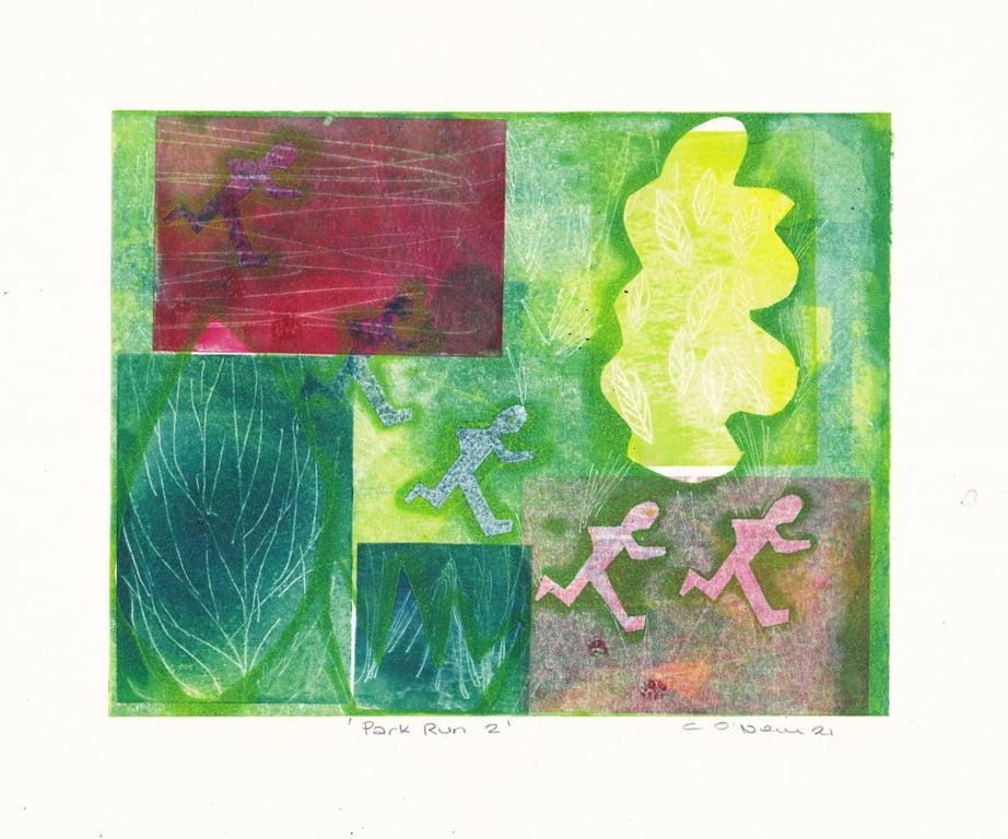 Saturday Morning Park Run number Two.  Monoprint 