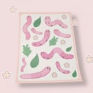 Worm Sticker Sheet, Kawaii Garden Worm Journaling & Scrapbooking 
