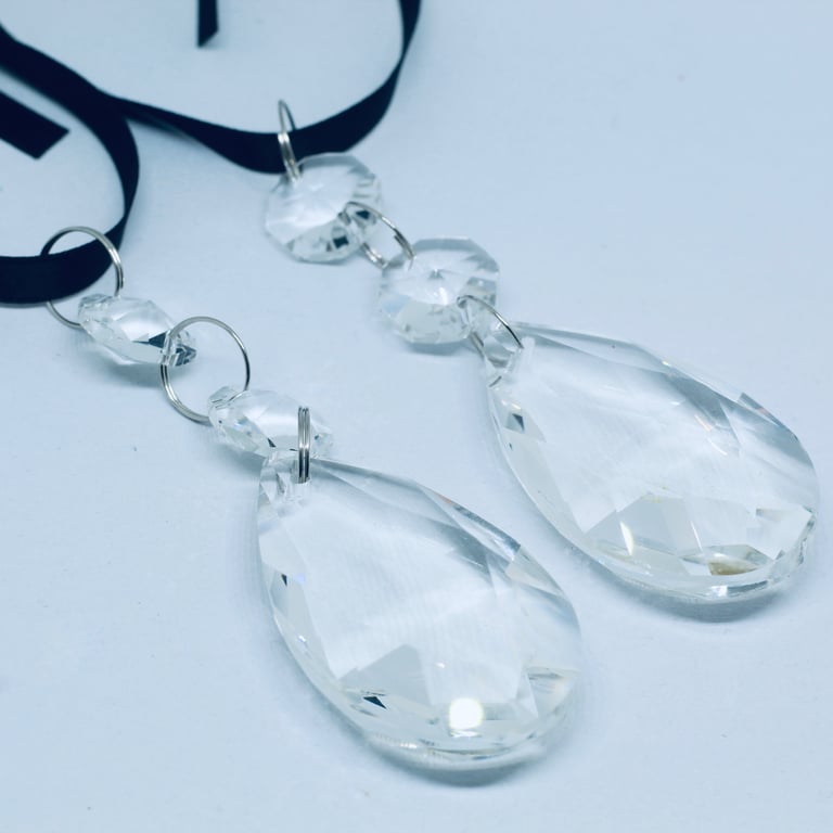 Faceted glass drop Christmas tree decorations.
