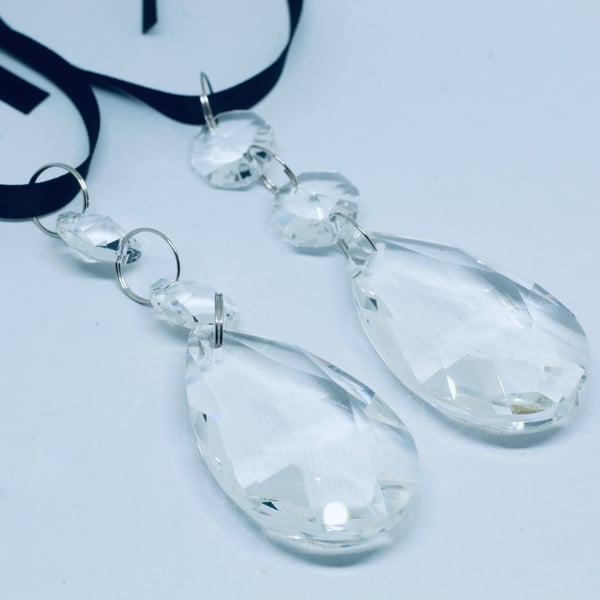 Faceted glass drop Christmas tree decorations.