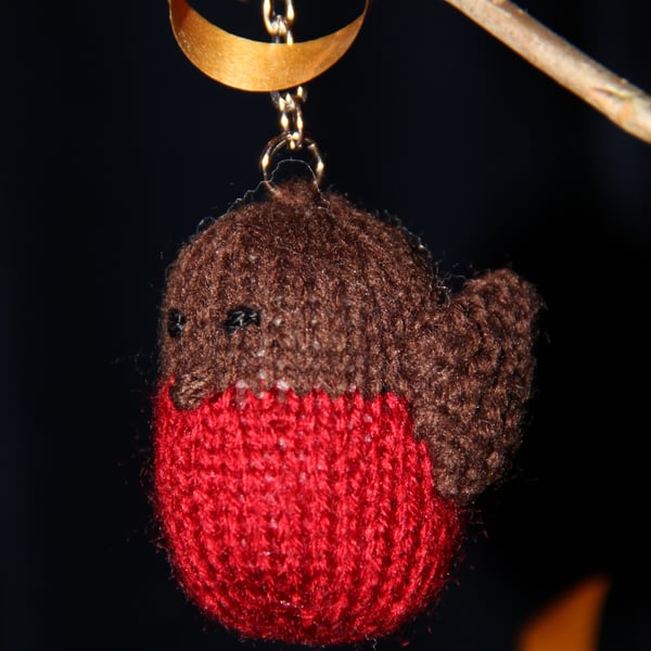 Hand Knitted Little Robin Keyring