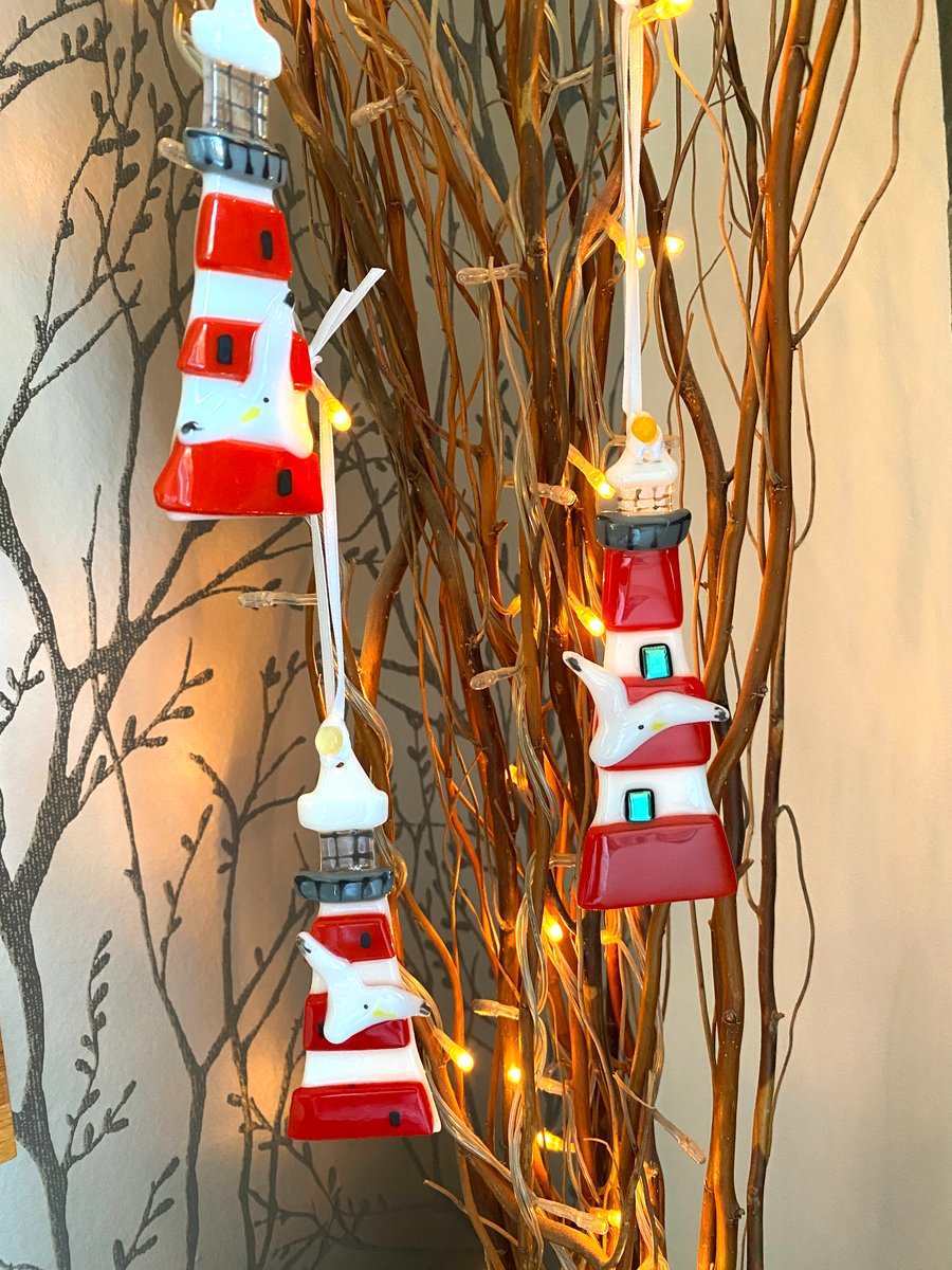 Smeatons tower - fused glass hanging decoration 