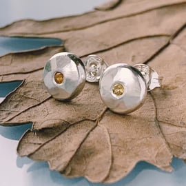 Recycled Handmade Sterling Silver Citrine Stud earrings