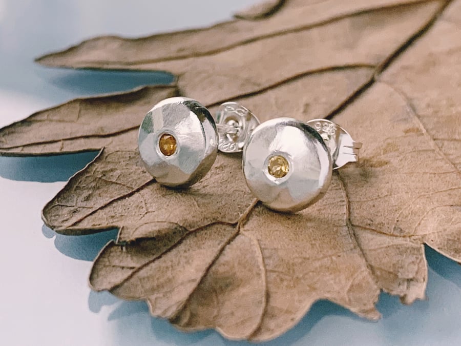 Recycled Handmade Sterling Silver Citrine Stud earrings