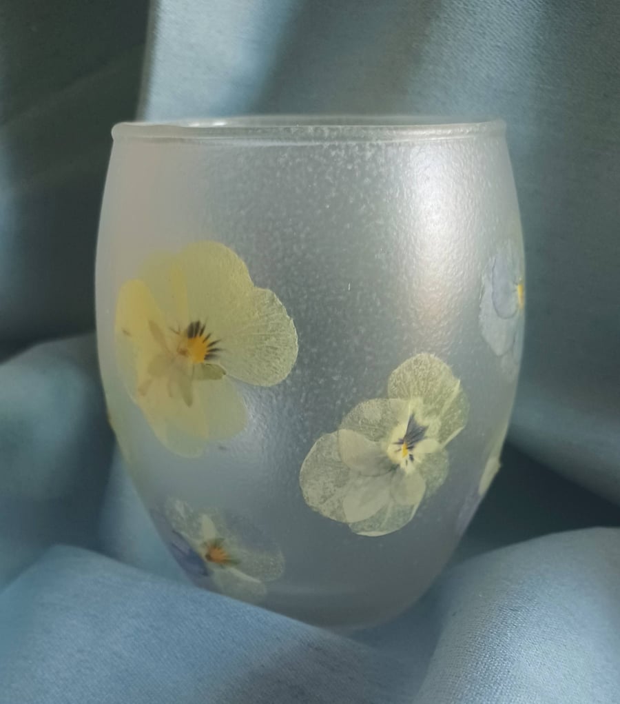 Tealight Candle Holder with Pansies