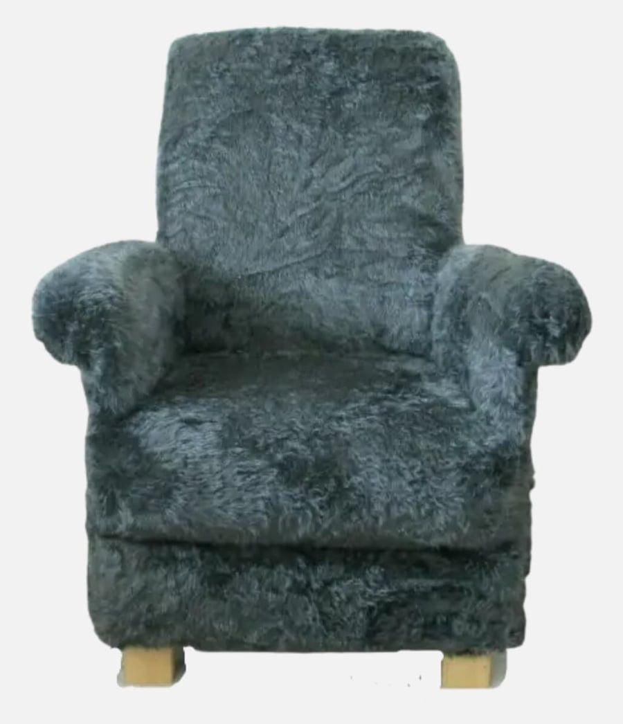 Black Grey Faux Fur Fabric Chair Adult Armchair Teddy Bear Furry Accent Nursery