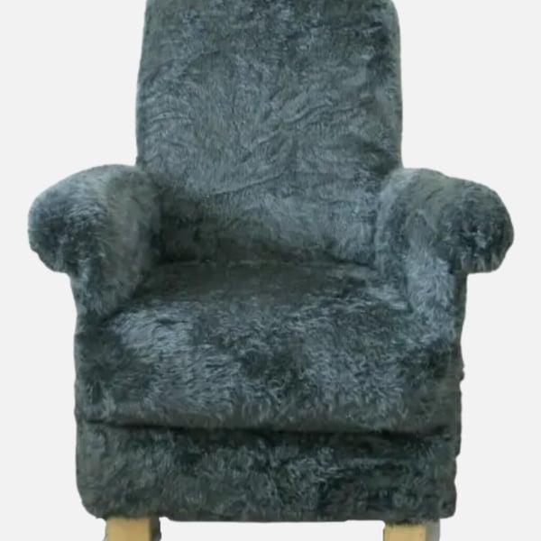 Black Grey Faux Fur Fabric Chair Adult Armchair Teddy Bear Furry Accent Nursery