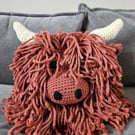 Highland Coo Crochet Cushion BRONZE 