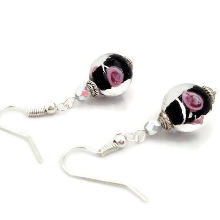 Black & Pink Drop Earrings