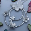 Sterling silver 'Butterflies, Bees and Flowers' pendant, Flower pendant, Bees