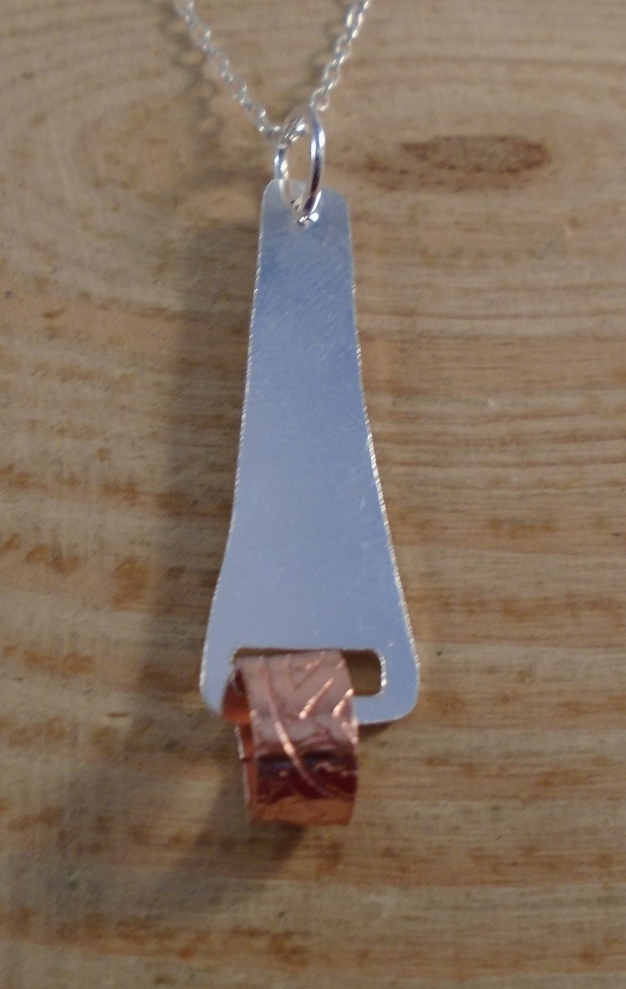 Sterling Silver and Copper Etched Fiddle Necklace