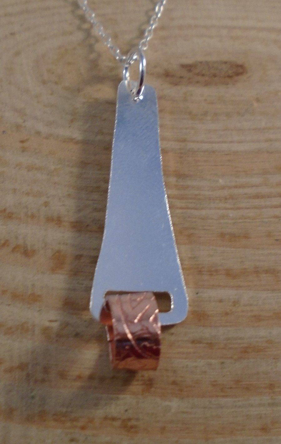 Sterling Silver and Copper Etched Fiddle Necklace