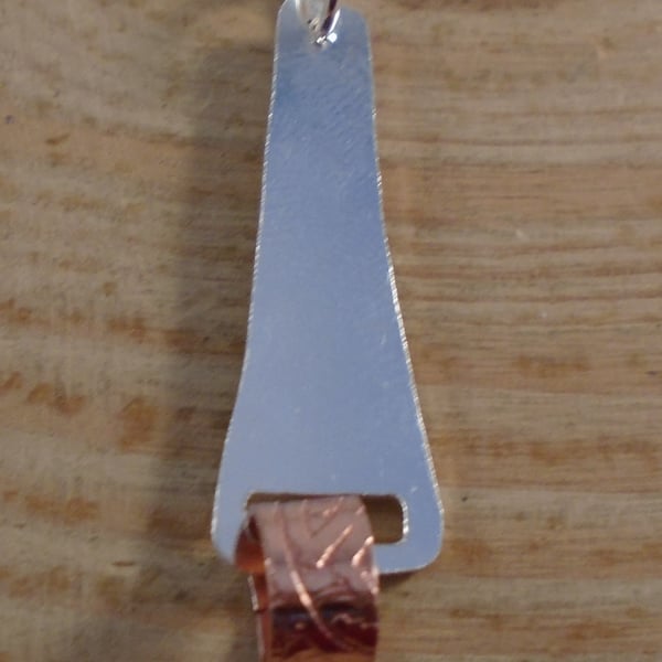Sterling Silver and Copper Etched Fiddle Necklace