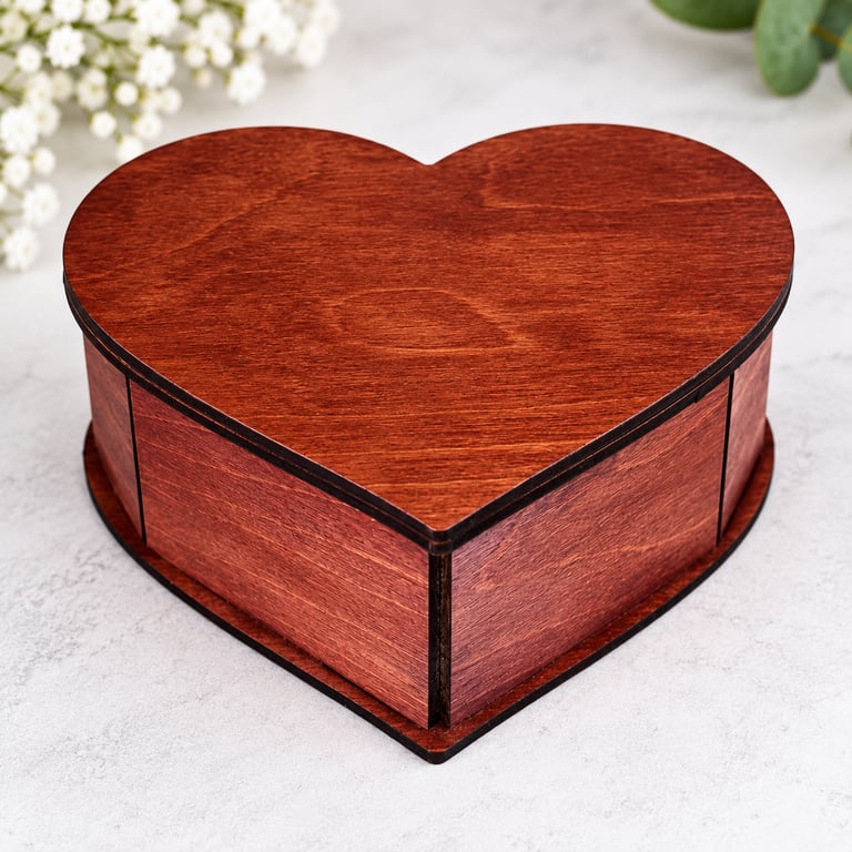 Handmade Wooden Heart Keepsake Box – Mahogany Jewellery & Trinket Box