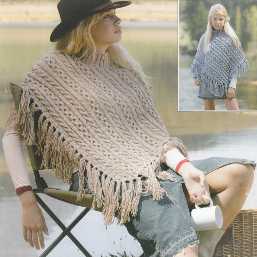 VINTAGE KNITTING PATTERN Ladies Donegal Poncho