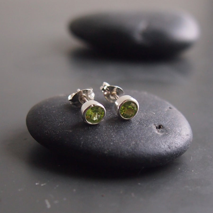 Sterling Silver and Peridot Faceted Stud Earrings