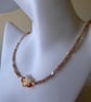 Carnelian and Sterling Silver Beaded Necklace Featuring a Red Agate Flower