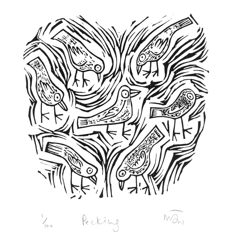 Pecking - lino cut print - SUPER SECONDS