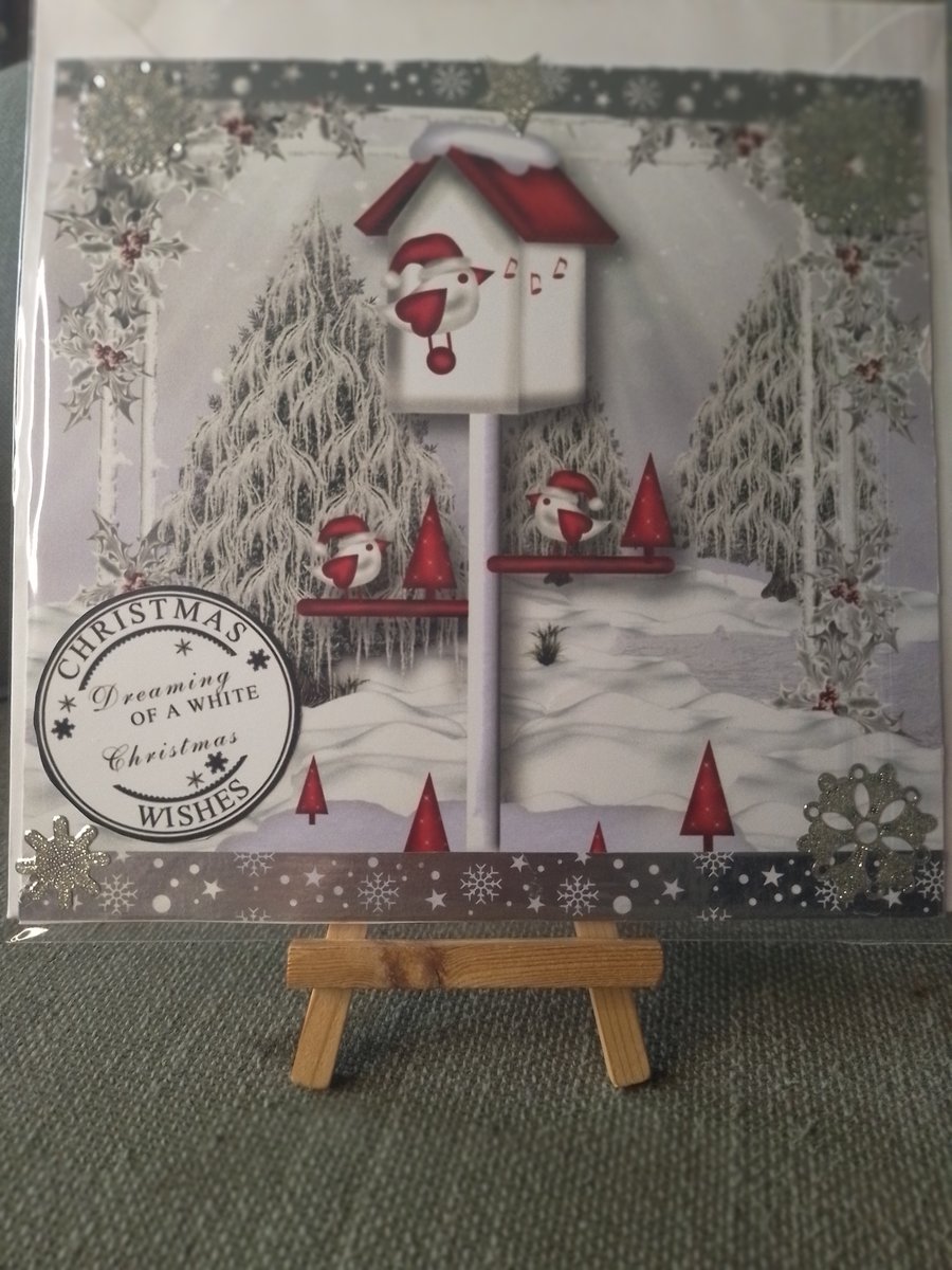 bird tables in the snow large card 