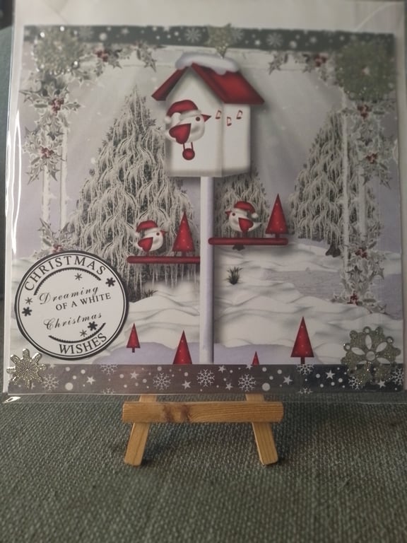 bird tables in the snow large card 