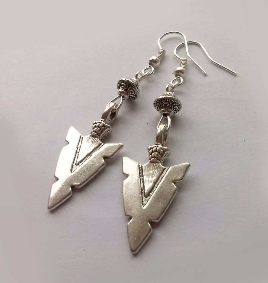 Arrowhead Tribal Silver Plate Dangle Earrings