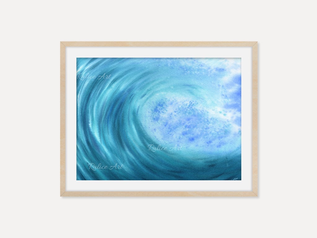 Crashing Wave Fine Art Print, Ocean Watercolor Wall Art, Coastal Seascape Decor