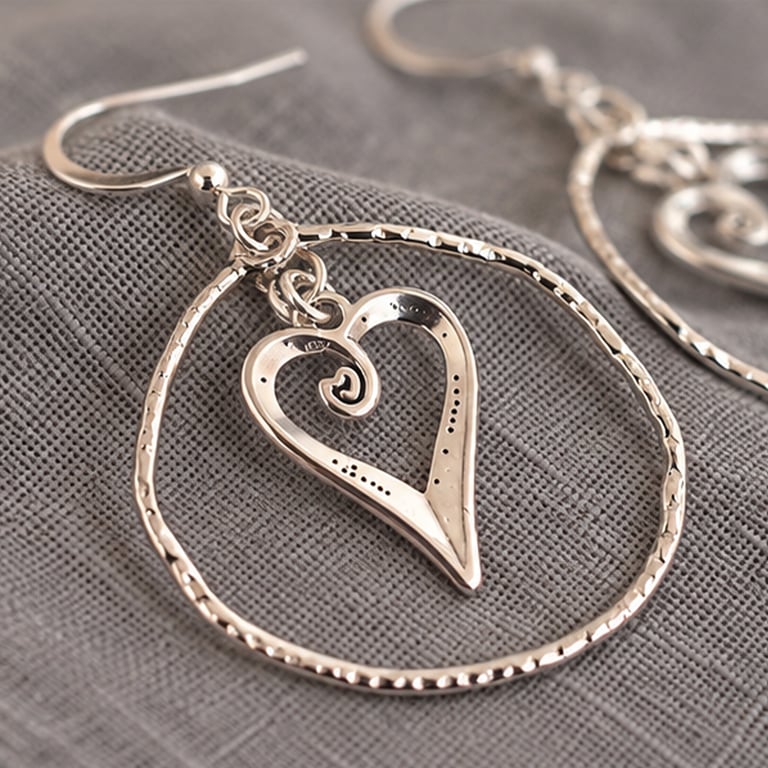 Heart Hoop Earrings Gift for her, Bohemian Swirl Dangle Drops Silver Plated 