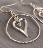 Heart Hoop Earrings Gift for her, Bohemian Swirl Dangle Drops Silver Plated 