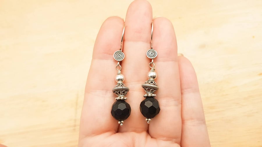 Black onyx earrings. Reiki jewelry uk. December birthstone
