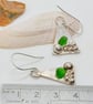 Triangle pebble and sea glass earrings sterling silver drop