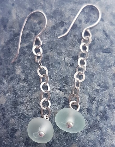 Seaglass on Sterling Silver Chain Earrings