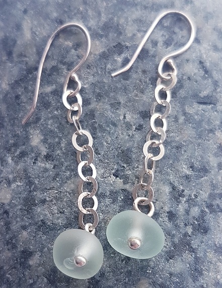 Seaglass on Sterling Silver Chain Earrings