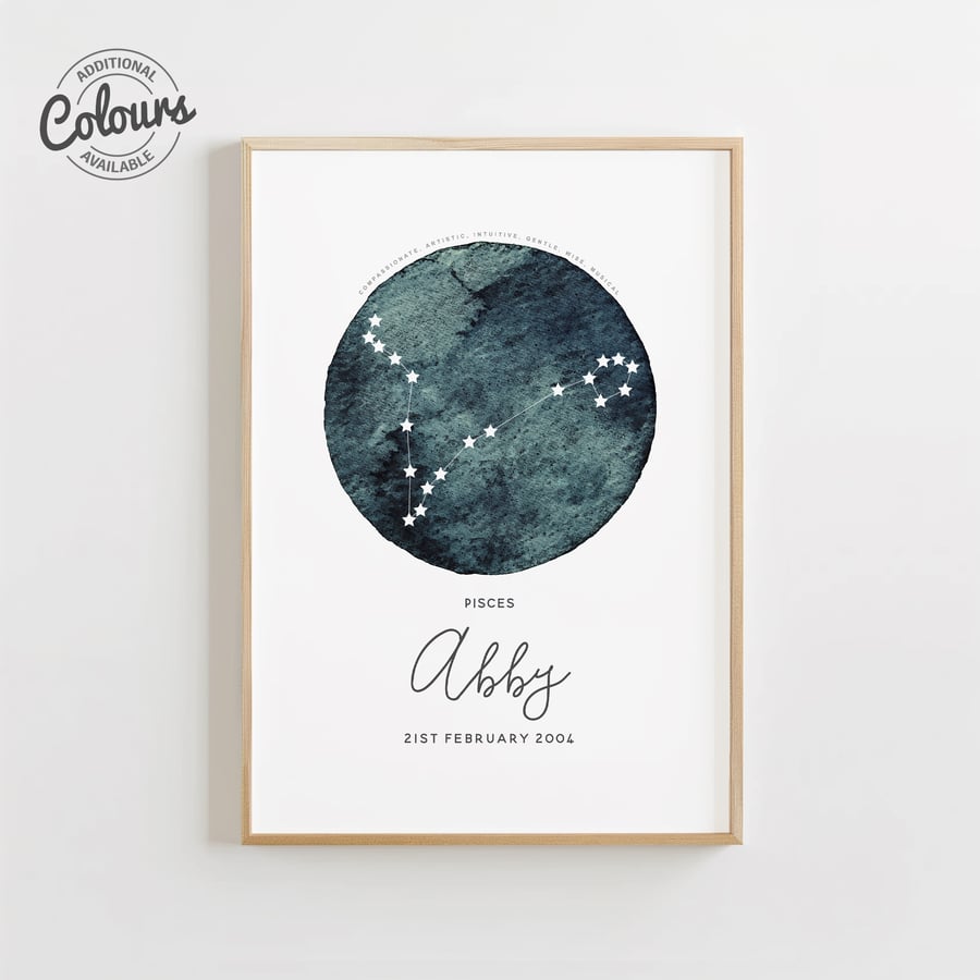 Personalised Pisces Zodiac Print – Custom Star Sign Constellation Wall Art