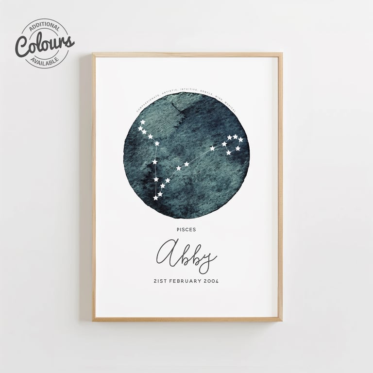 Personalised Pisces Zodiac Print – Custom Star Sign Constellation Wall Art