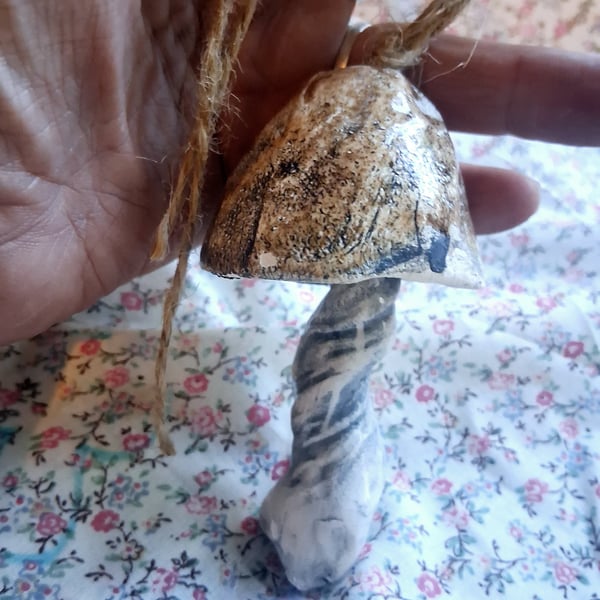 ceramic hanging mushroom brown large