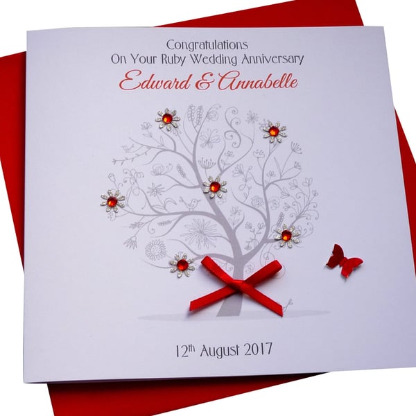 Ruby 40th Wedding Anniversary tree personalised card