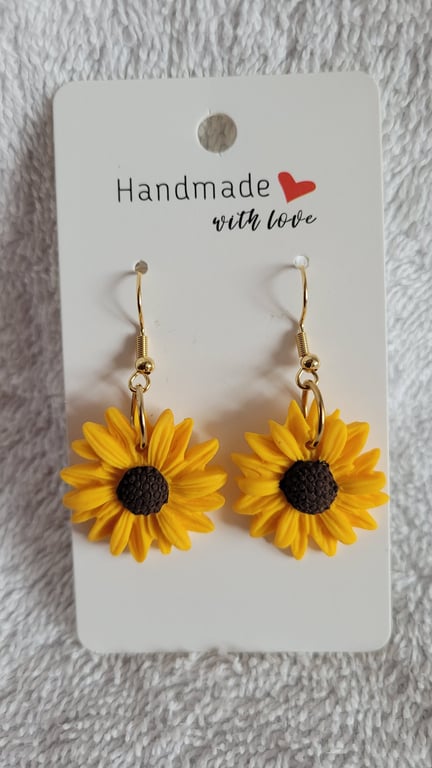 Handmade Polymer Clay Yellow Sunflower Earrings.  316 Surgical Stainless Steel
