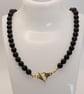 Black Onyx Gemstone Necklace Gold Heart Toggle Clasp, 16 Inch - Image 3