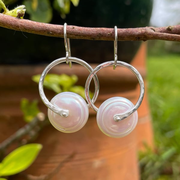 Sterling silver and pearl dangle earrings 