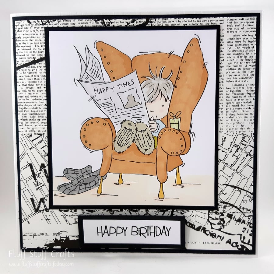 Handmade birthday card - Happy Times, newspaper reader