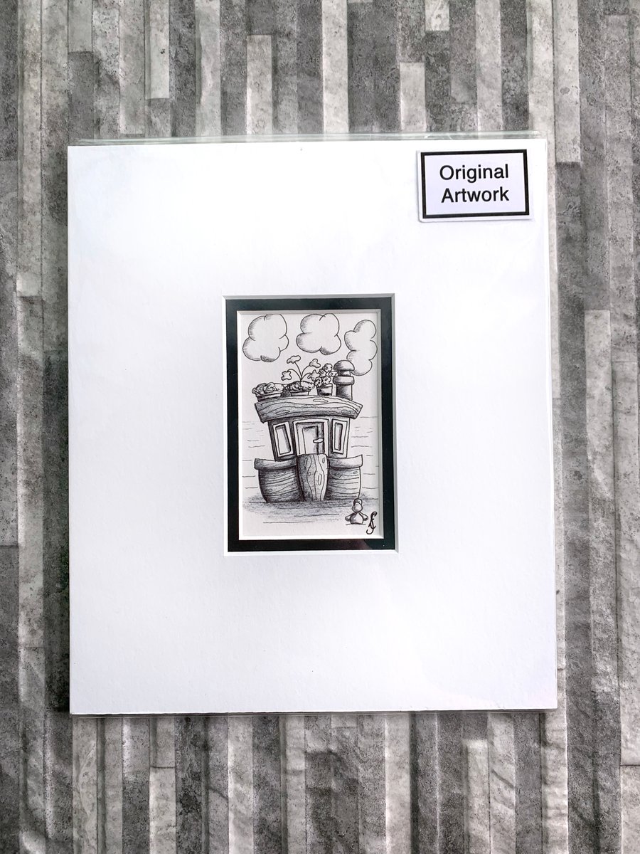 Canal Boat Mini Pen and Ink Illustration