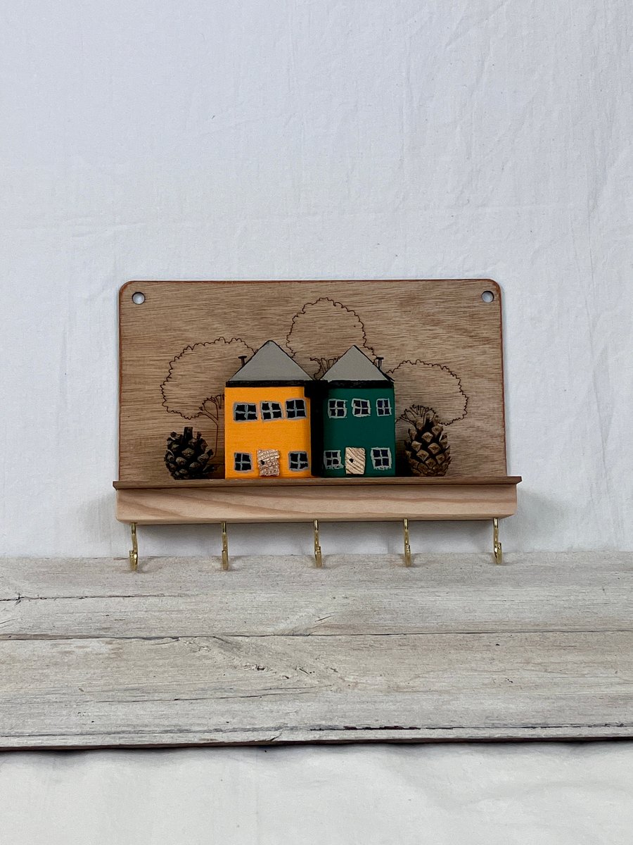 Handmade small wooden house ornament. House warming gift. Hand-painted wooden ho