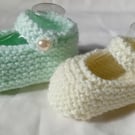Cute Hand Knitted Baby Mary Jane Style Retro Shoes 0-3 months or 3-6 months