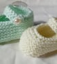 Cute Hand Knitted Baby Mary Jane Style Retro Shoes 0-3 months or 3-6 months