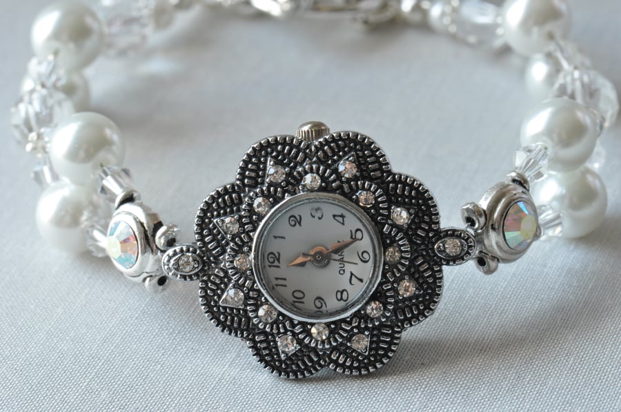 Crystal Bloom Diamante, Crystal & Pearl Watch