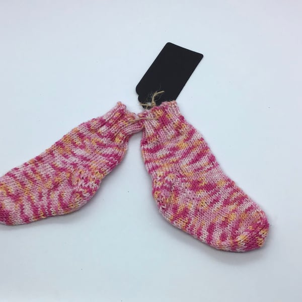 Hand Knit Bamboo Baby Socks  0-3 months Pink 