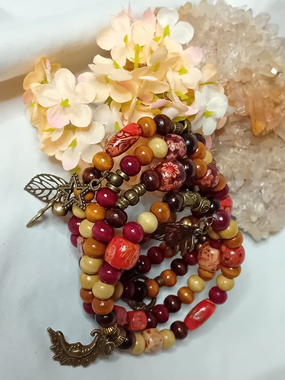 Wood Beaded Bracelet Bohemian Style