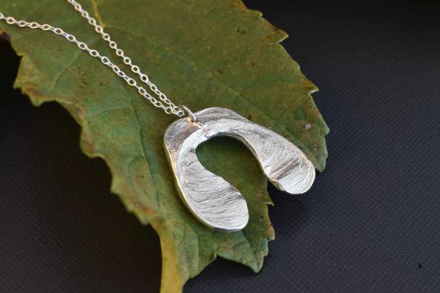 Handmade silver sycamore seed, samara pendant