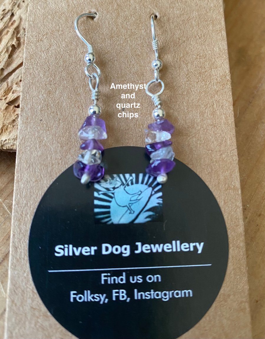 Sterling silver drop earrings with various natural gems